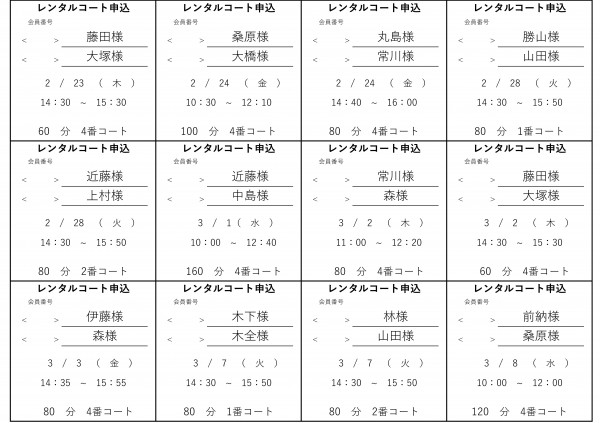レンタルコ-ト当選者発表(122期後半2)